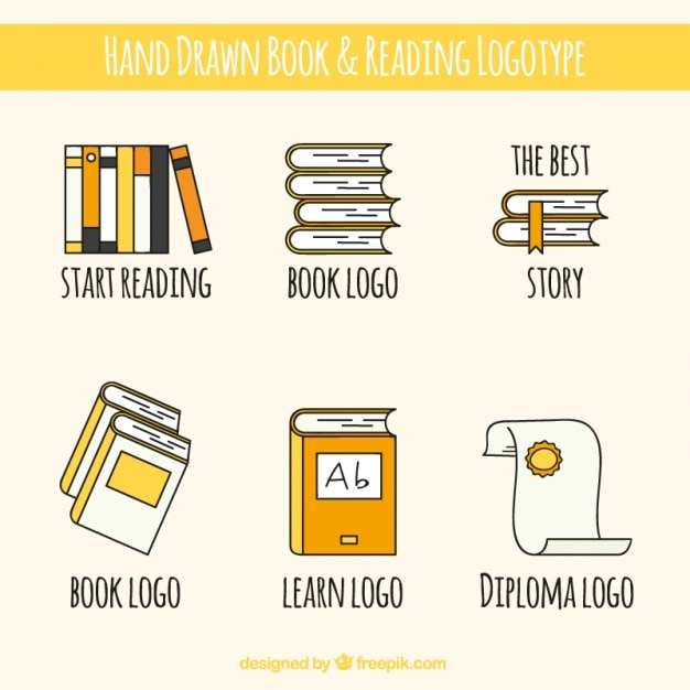 Set de logotipos de libros dibujados a mano