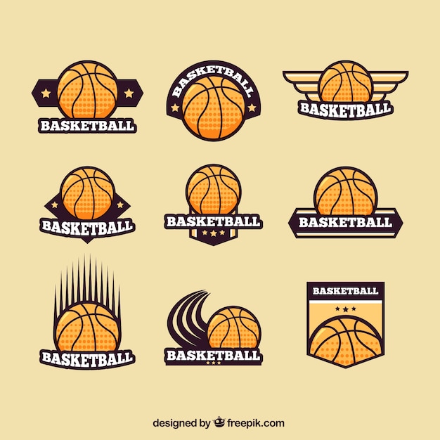 Vector set de logotipos retro de baloncesto