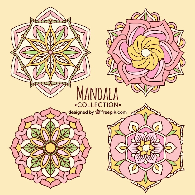 Vector set de mandalas dibujados a mano en color pastel