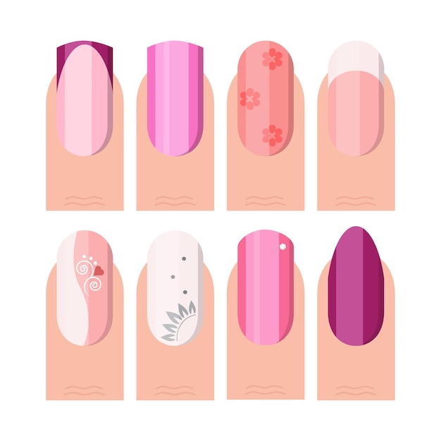 Vector set de manicura femenina. estilo de manicura francesa como iconos en color