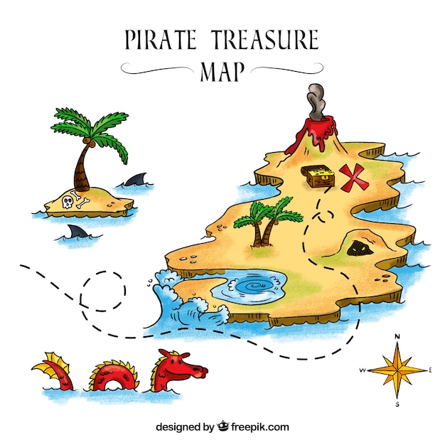 Vector set de mapa pirata del tesoro dibujado a mano