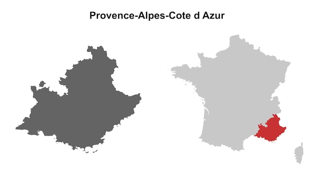 Set de mapas en blanco de la región de Provenza Alpes Costa Azul