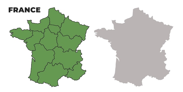 Set de mapas de contorno verde de las regiones políticas de Francia