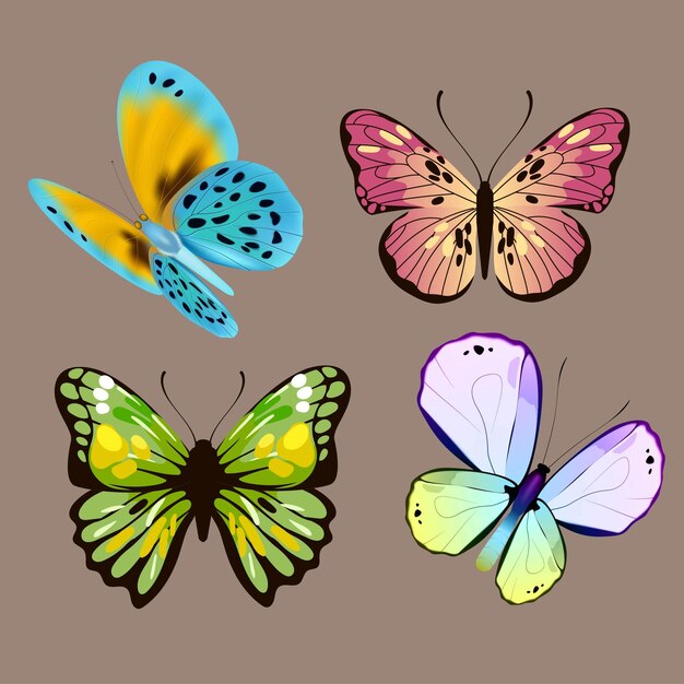 Vector set de mariposas de acuarela