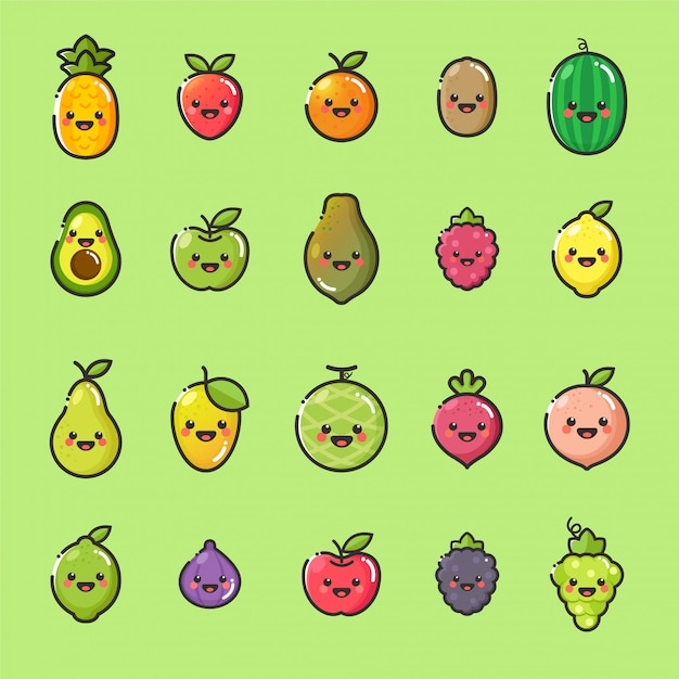 Vector set de mascota de frutas kawaii