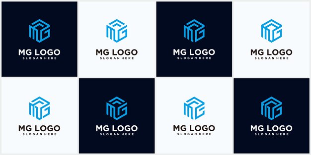 set MG logo set de forma hexagonal