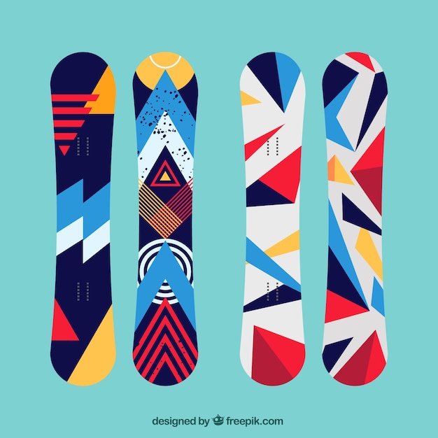 Vector set de modernas snowboards en estilo geométrico