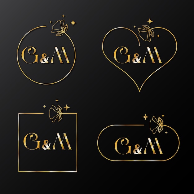 Set de monogramas modernos con las letras G y M minimalistas