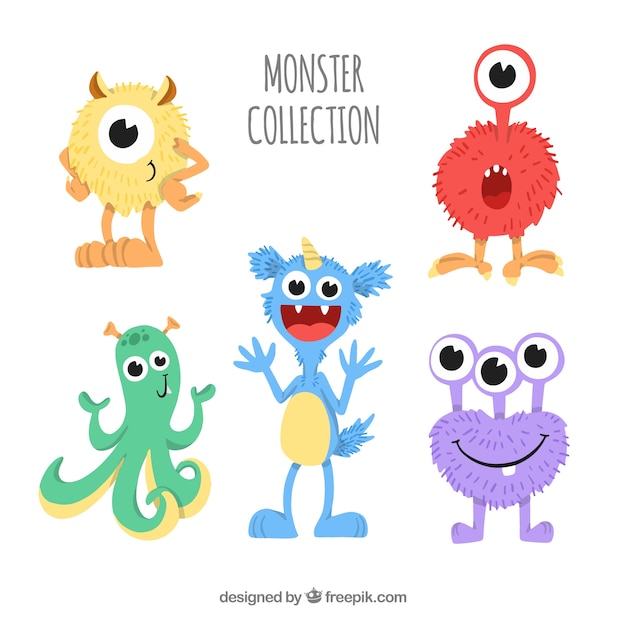 Vector set de monstruos graciosos en estilo hecho a mano