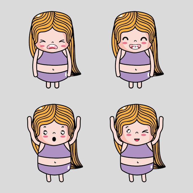 Set mujer emoji con caras ilustración de vector de personaje