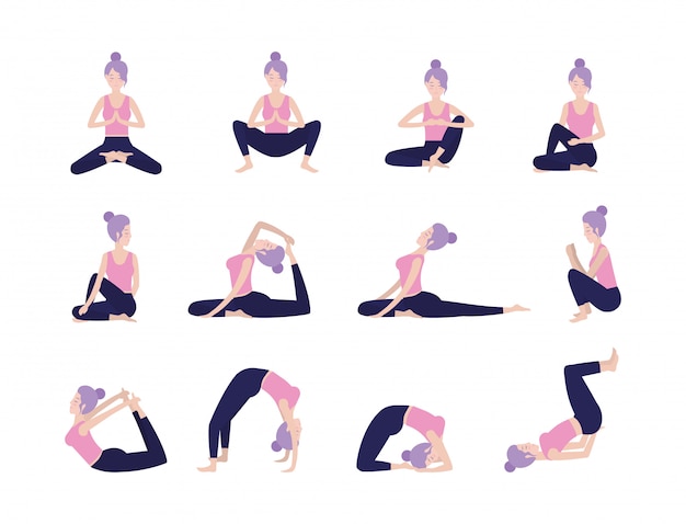 Vector set mujer entrenando yoga postura de armonía