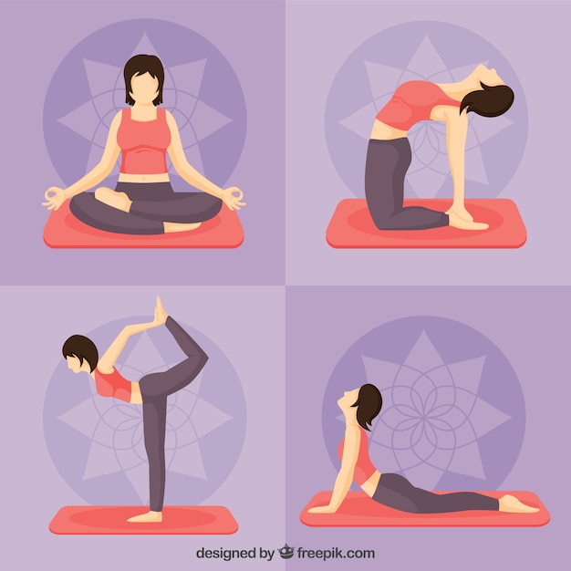 Vector set de mujer haciendo posturas de yoga