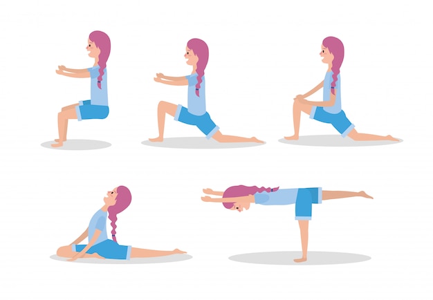 Vector set mujer práctica yoga ejercicio pose