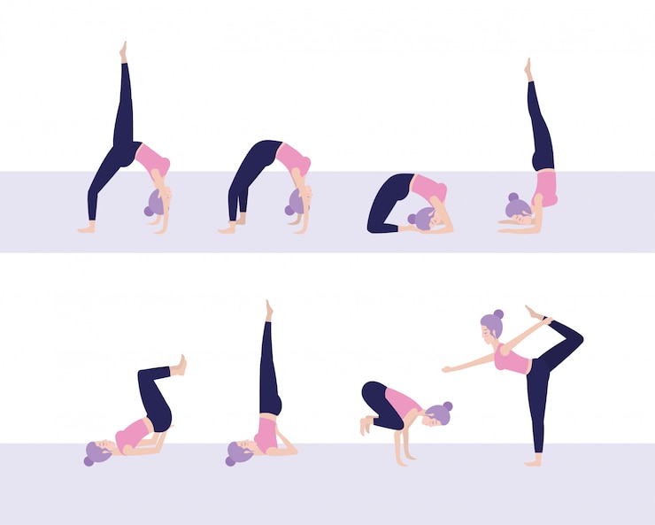 Vector set mujer practica yoga meditación pose