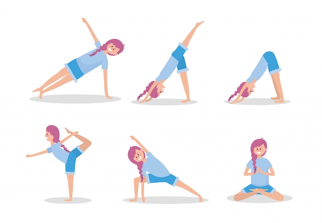 Vector set mujer practica yoga posición ejercicio