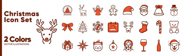 Set de Navidad Iconas rojas Santa Muerto de Nieve Árbol Decoraciones de renos Regalos