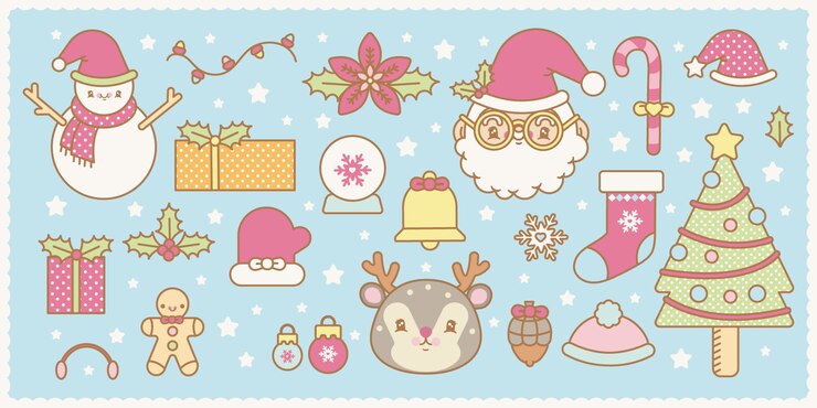 Vector set de navidad kawaii