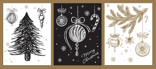 Set navideño en estilo boceto venta de invierno Ilustración dibujada a mano