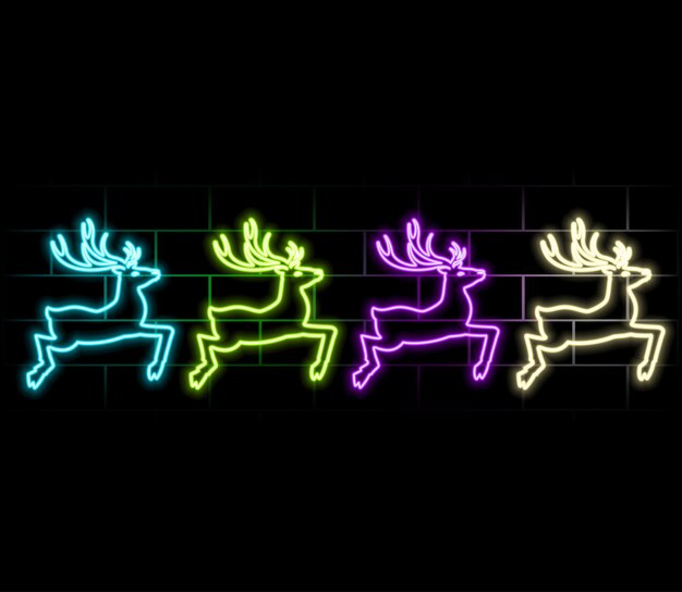 Set de neón de renos de Navidad de ciervos y cuernos de salto brillantes Ilustración vectorial verde