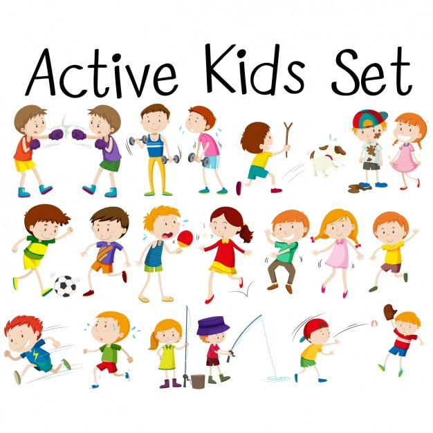 Vector set de niños haciendo activiidades