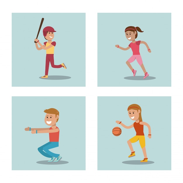 Vector set niños jugando imagen de deporte de escuela de educación física