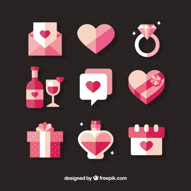 Vector set de objetos blancos y rosas para el día de san valentín