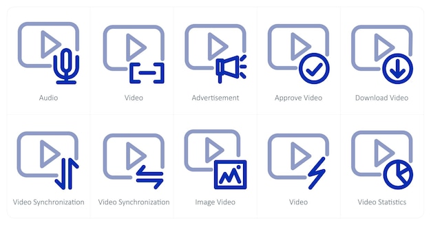 A set of 10 micro icons as audio video advertisement