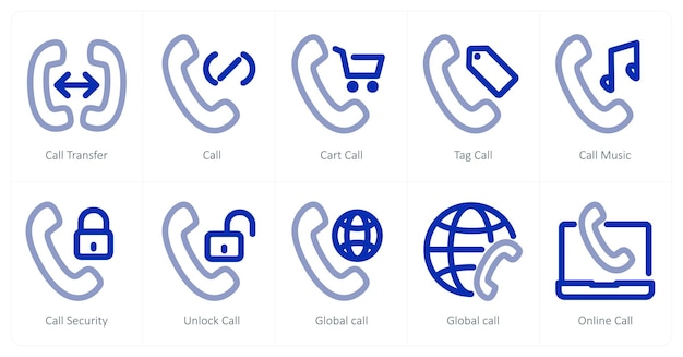 A set of 10 micro icons as call transfer call cart call