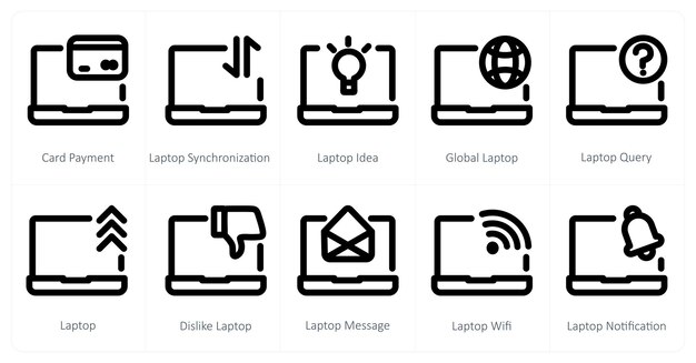 A set of 10 micro icons as card payment laptop synchronization laptop idea