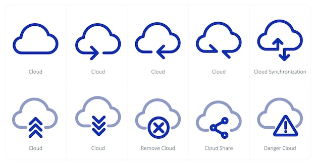 a set of 10 micro icons as cloud cloud synchronization remove cloud