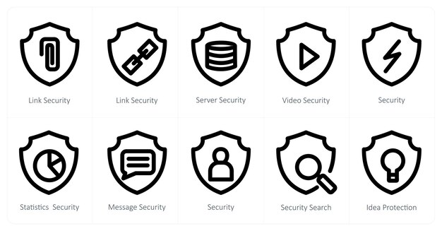 A set of 10 micro icons as link security server security video security