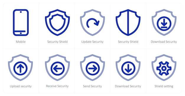A set of 10 micro icons as mobile security shield update security