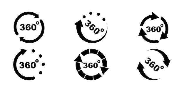 Set of 360 degrees vector icons on white background Full view Panoramic sign Wide angle look