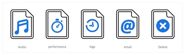 A set of 5 mix icons as audio performance logs