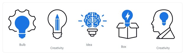 A set of 5 mix icons as bulb creativity idea