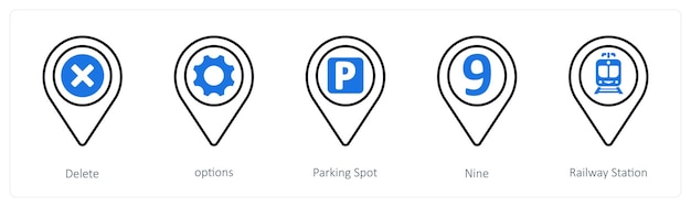 A set of 5 mix icons as delete options parking spot