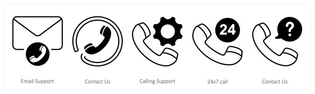 A set of 5 mix icons as email support contact us calling support
