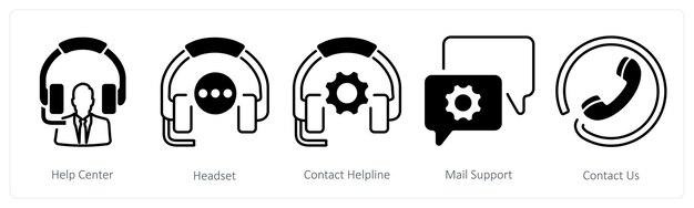 A set of 5 mix icons as help center headset contact helpline