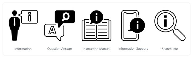A set of 5 mix icons as information question answer instruction manual