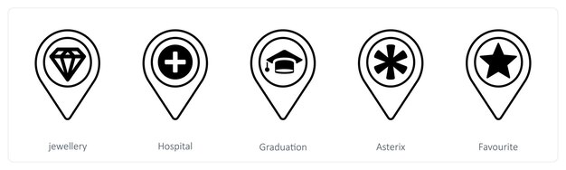A set of 5 mix icons as jewellery hospital graduation