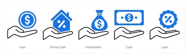 A set of 5 mix icons as loan home loan investment