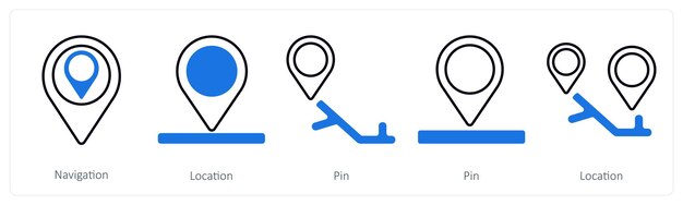 A set of 5 mix icons as navigation location pin