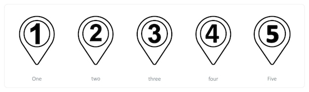 A set of 5 mix icons as one two three