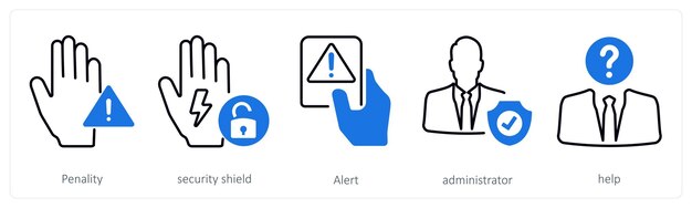 A set of 5 mix icons as penality security shield alert