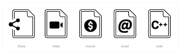 A set of 5 mix icons as share video invoice