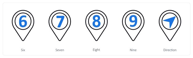 A set of 5 mix icons as six seven eight
