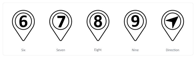 A set of 5 mix icons as six seven eight