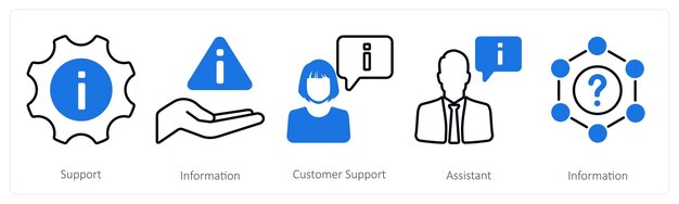 A set of 5 mix icons as support information customer support