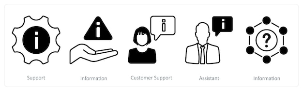A set of 5 mix icons as support information customer support