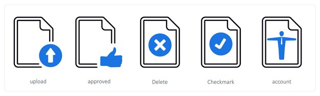 A set of 5 mix icons as upload approved delete